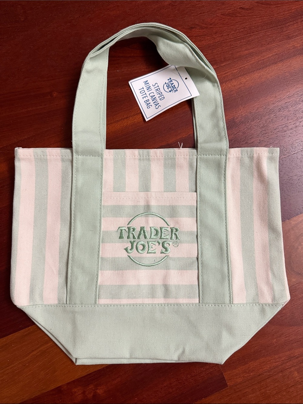 Trader Joe's Mint Striped Canvas Tote Bag